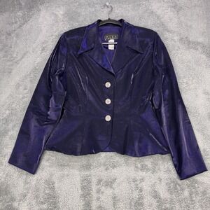 Alex Evenings Jacket Women 8 Iridescent Purple Black Fitted Embellished Buttons